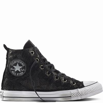 Converse Chuck Taylor All Star Black Lace & Velvet High Tops Womens - Black/White/Black Shoes (457ZTJWB)